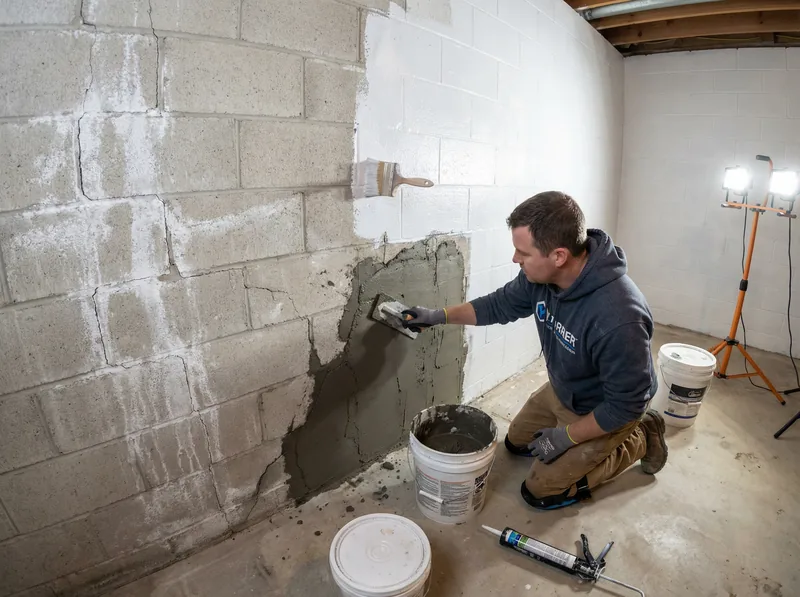 Basement wall sealing and waterproof coating application