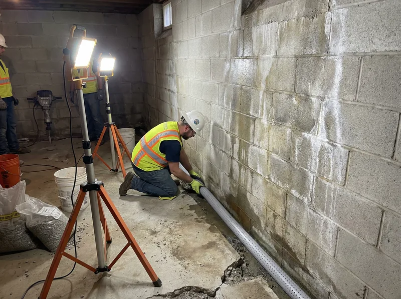Professional basement waterproofing installation in Mid-Michigan home