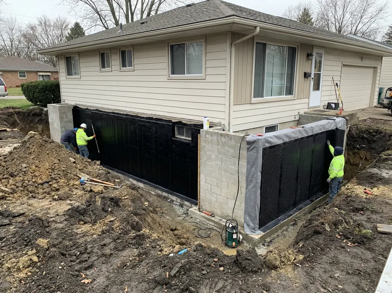 Exterior foundation waterproofing membrane installation