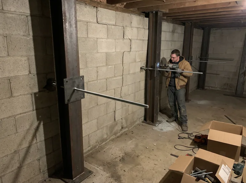 Foundation wall reinforcement with steel anchor system