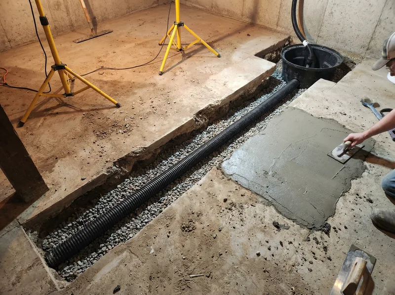 Interior basement drain system installation